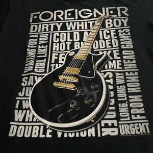 Anvil 2015 Foreigner black electric guitar w/ song names graphic band tee sz L